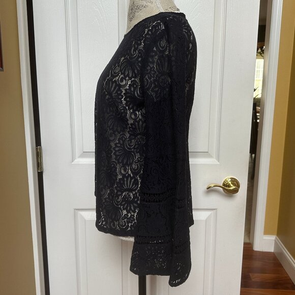 LOFT LACE, BELL-SLEEVED TOP:PREOWNED NAVY SMALL - Picture 5 of 9